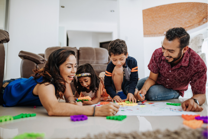 parents playing toy games with their kids.